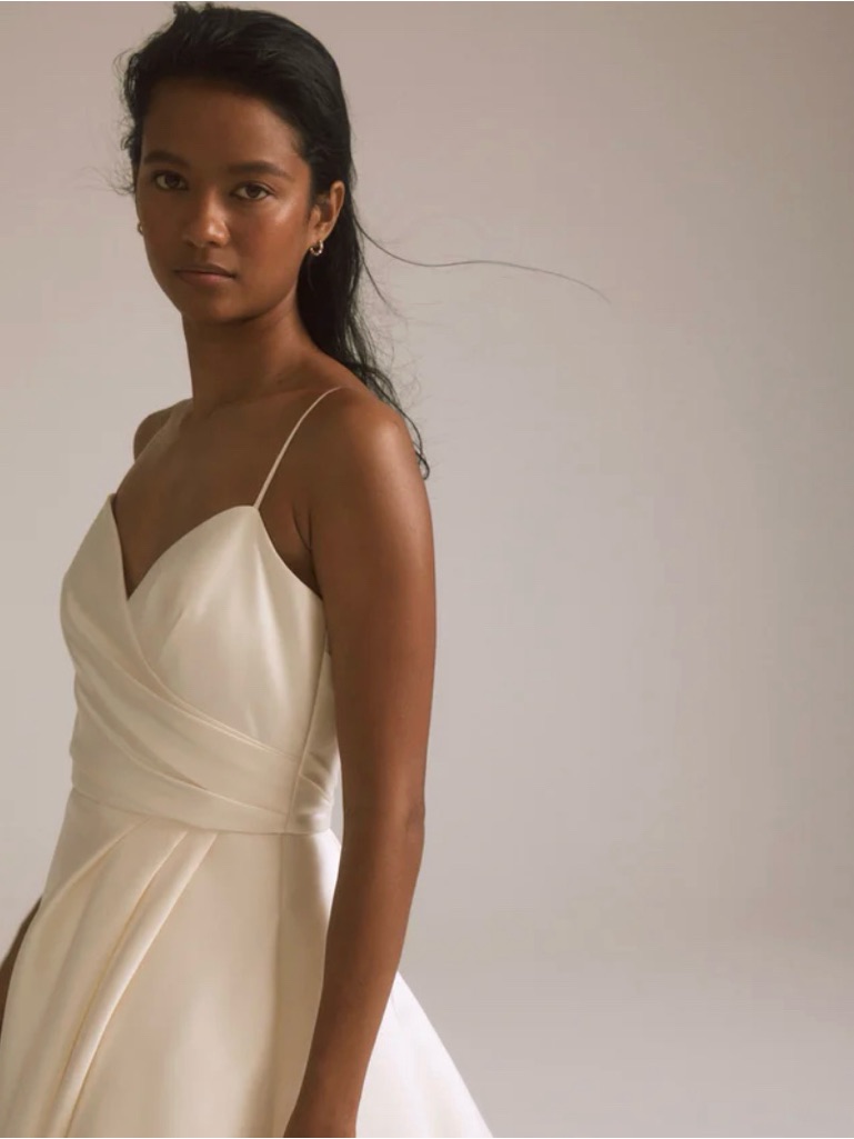 Amsale Ivory Spaghetti-Strap Wrap Bodice Gown